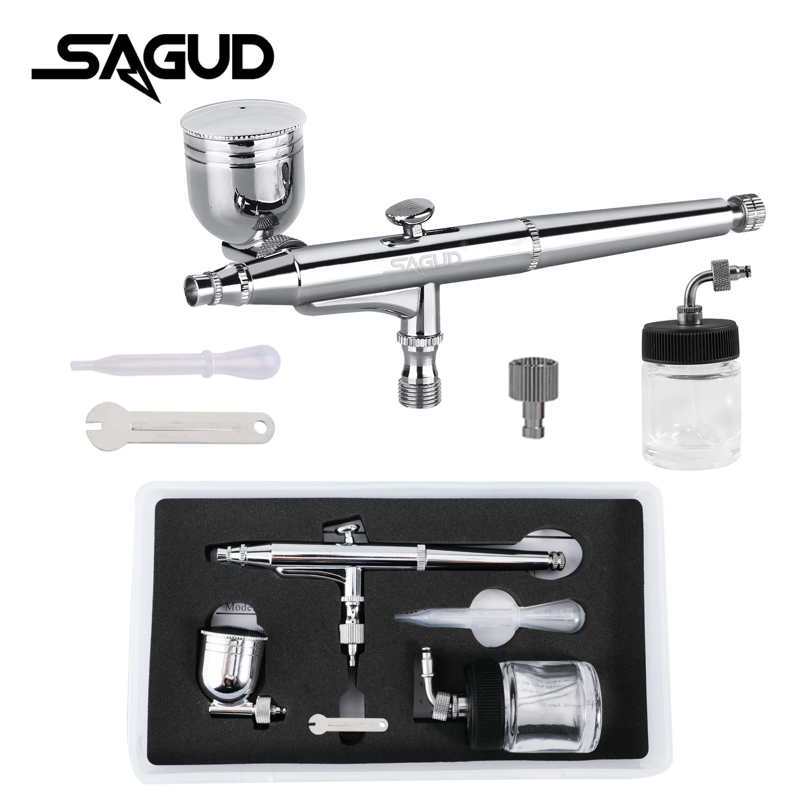 

SAGUD 0.3mm Side Feed Airbrush Dual Action with 7cc & 22cc Cups Kit for Model Painting Hobby Crafts Nail Art Makeup Spray Gun ﻿
