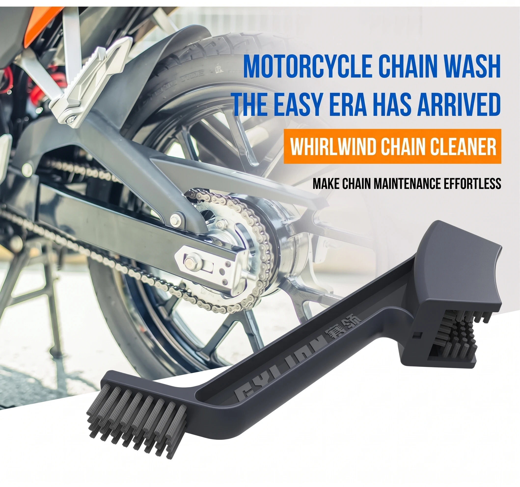 Motorcycle Chain Cleaning Brush 3-Sided Grunge Brush O-Ring Bike Chain Cleaner Scrubber Drivetrain Maintenance Wash Tool ATV