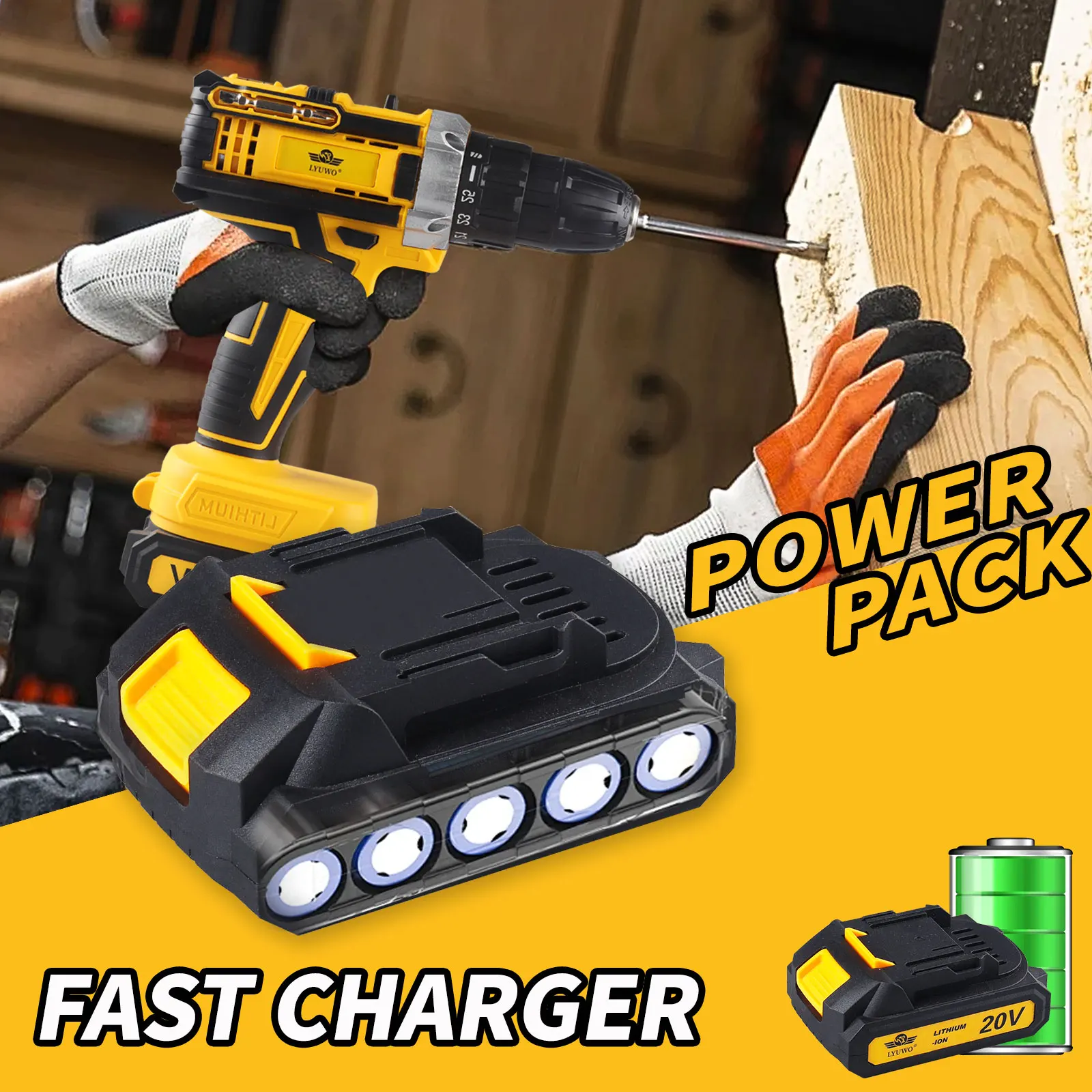LYUWO Rechargeable Electric Hand Drill, Pistol Drill, Electric Screwdriver, Household Impact Hand Drill Tool,Use MT Battery