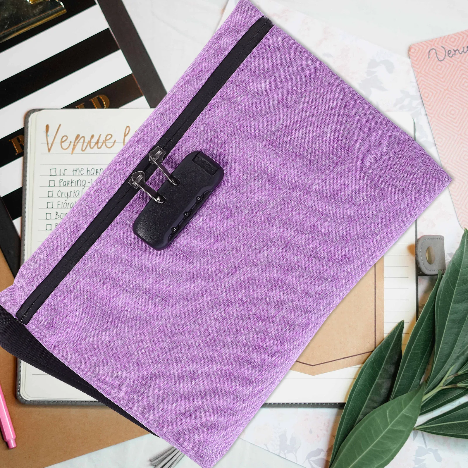 

Rose Pink Portable Combination Lock Storage Bag Waterproof for Cash Jewelry Passports Business Travel Office Use