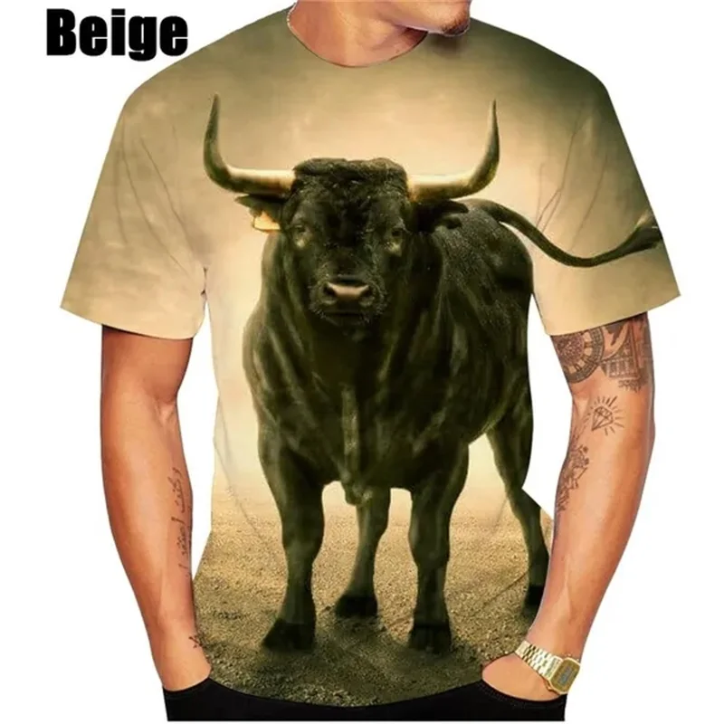 Hot Sale 3D Printing Bull Graphic T Shirts Short-sleeved Round Neck Men\'s Tee Tops Clothing Plus Size Streetwear Tshirt