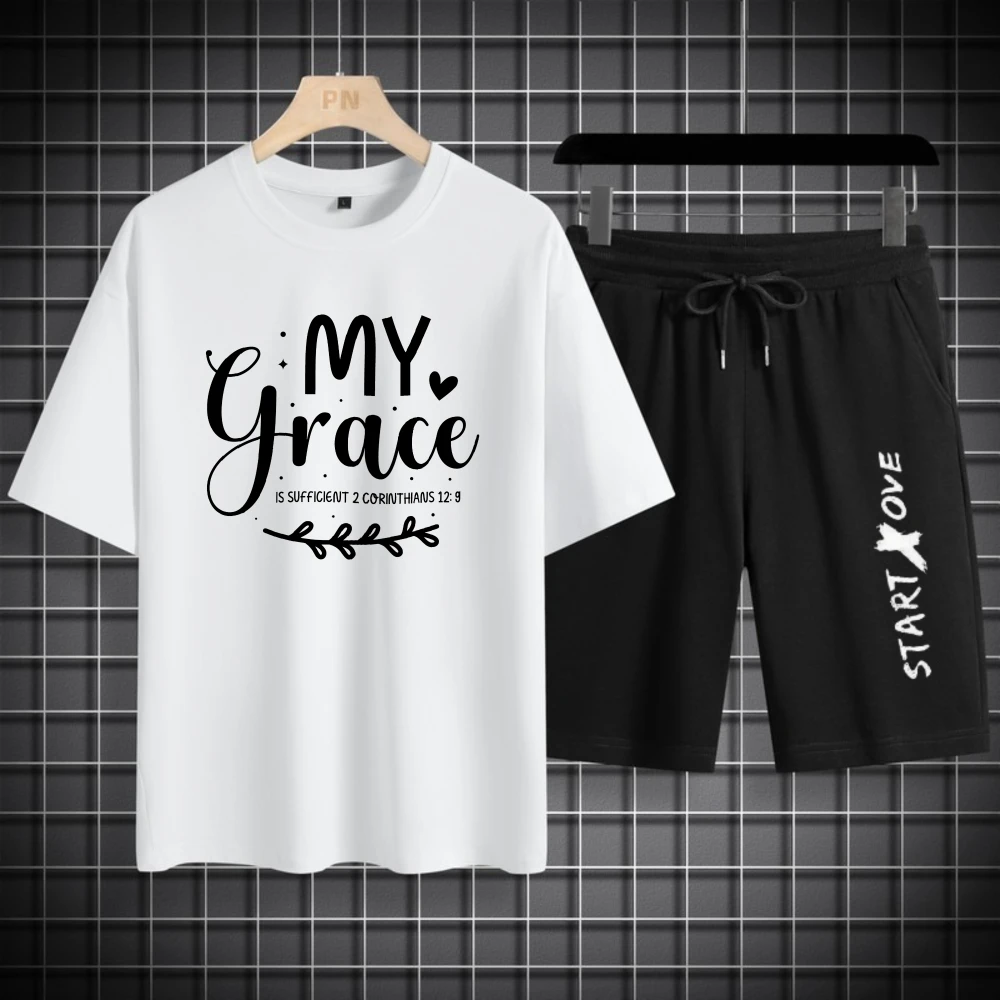 

Мужские комплекты Летние быстросохнущие футболки с графическим принтом My Grace Костюм для мужчин наряд Футболка с короткими рукавами + шорты комплекты одежды