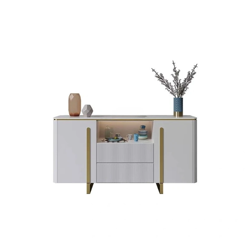 

light luxury rock slab into the dining side cabinet, modern simple living room integrated storage cabinet against the wall, soli