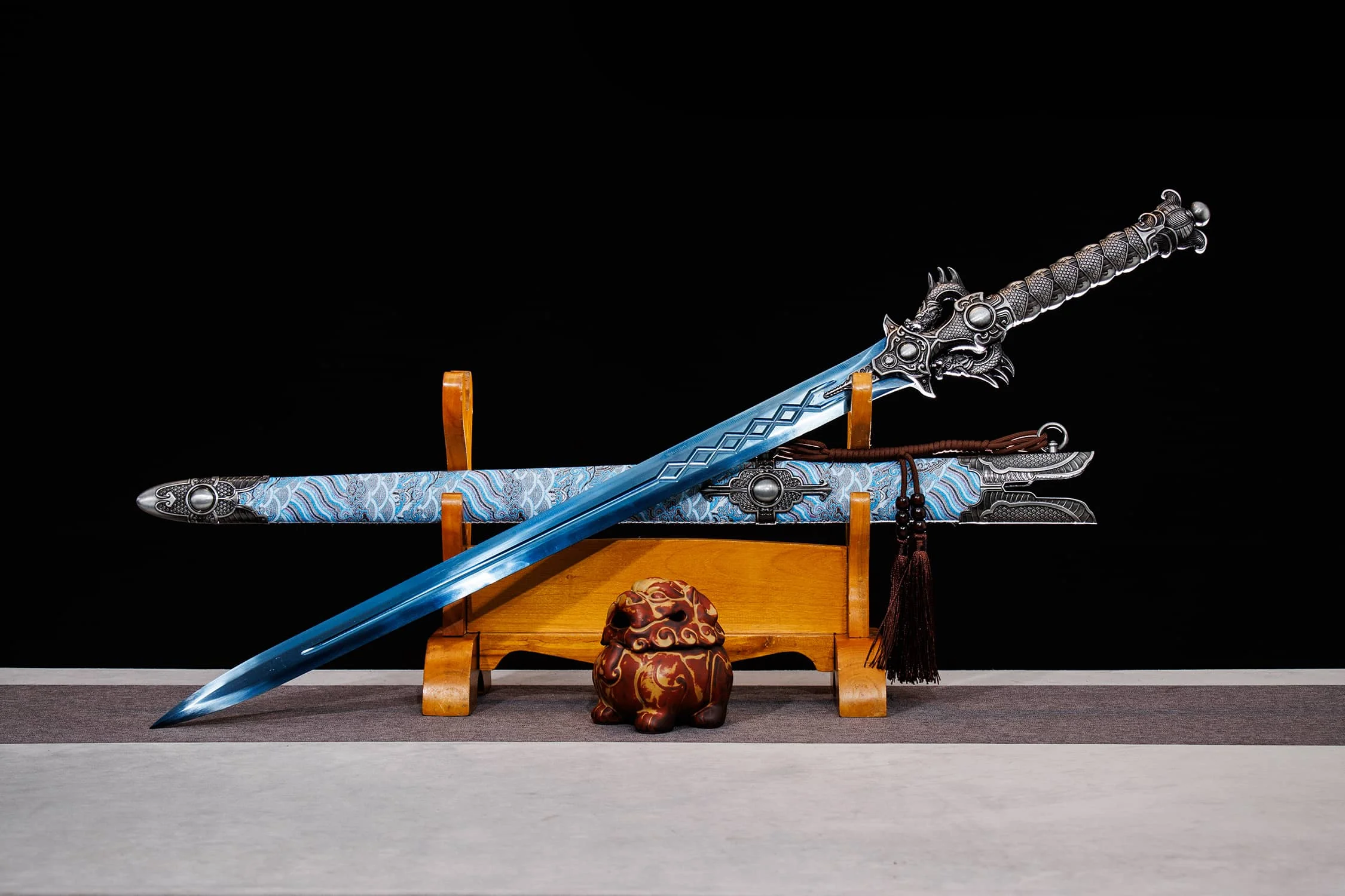 110cm Double Dragon Evil Dragon Blue Real steel katana full tang Edge Cutting Battle Preparation Medieval Reconstruction Gift Kn
