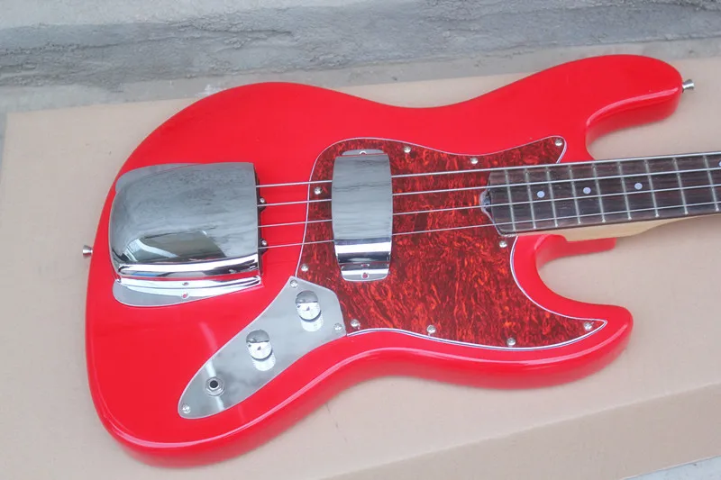 Red 4 Strings Electric Bass Guitar with Covers,Rosewood Fretboard ,20 Frets,Customizable