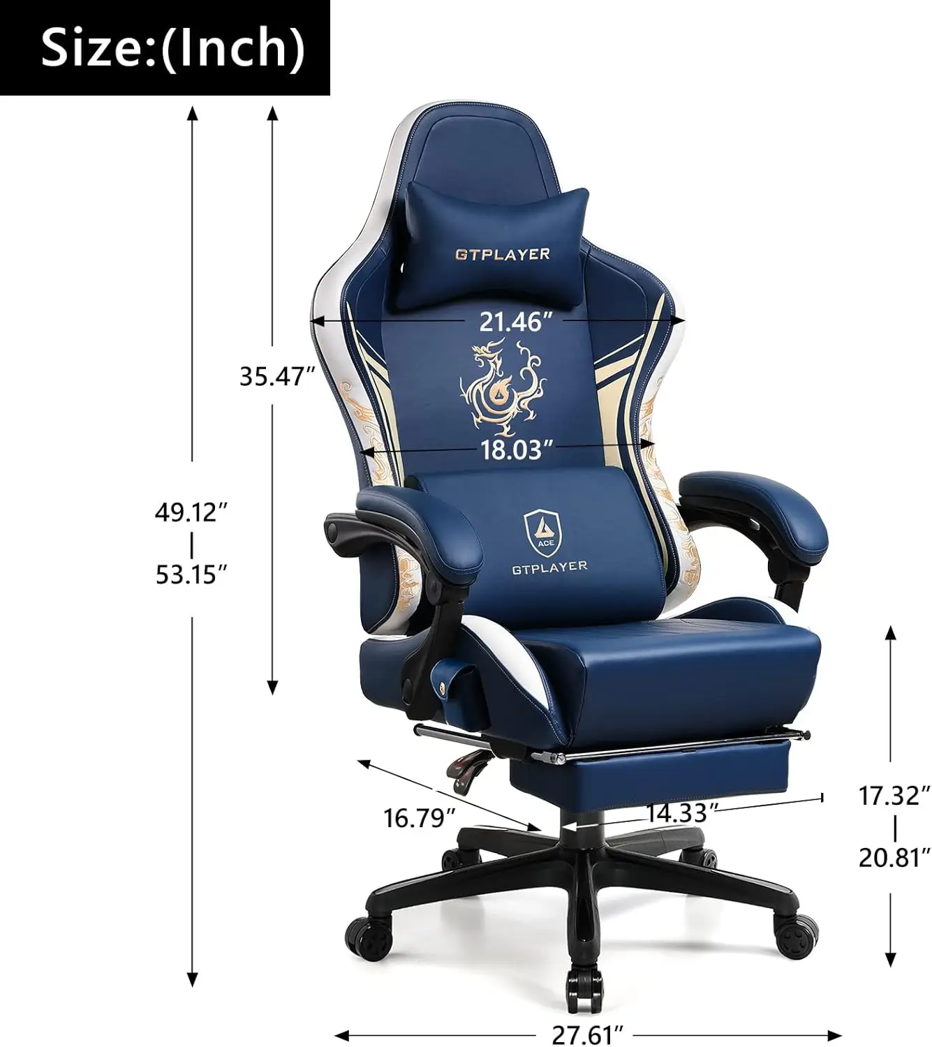 GTPLAYER Gaming Chair with Bluetooth Speakers and Footrest, Dragon Series Video Game Chair ，Heavy Duty, Ergonomic, Esports Compu