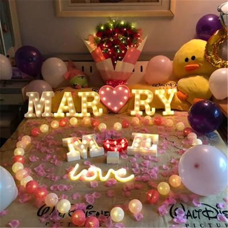 Creative DIY Luminous LED Letter Lights Alphabet Number Light for Holiday Home Wedding Birthday Valentine\'s Day Party Decoration