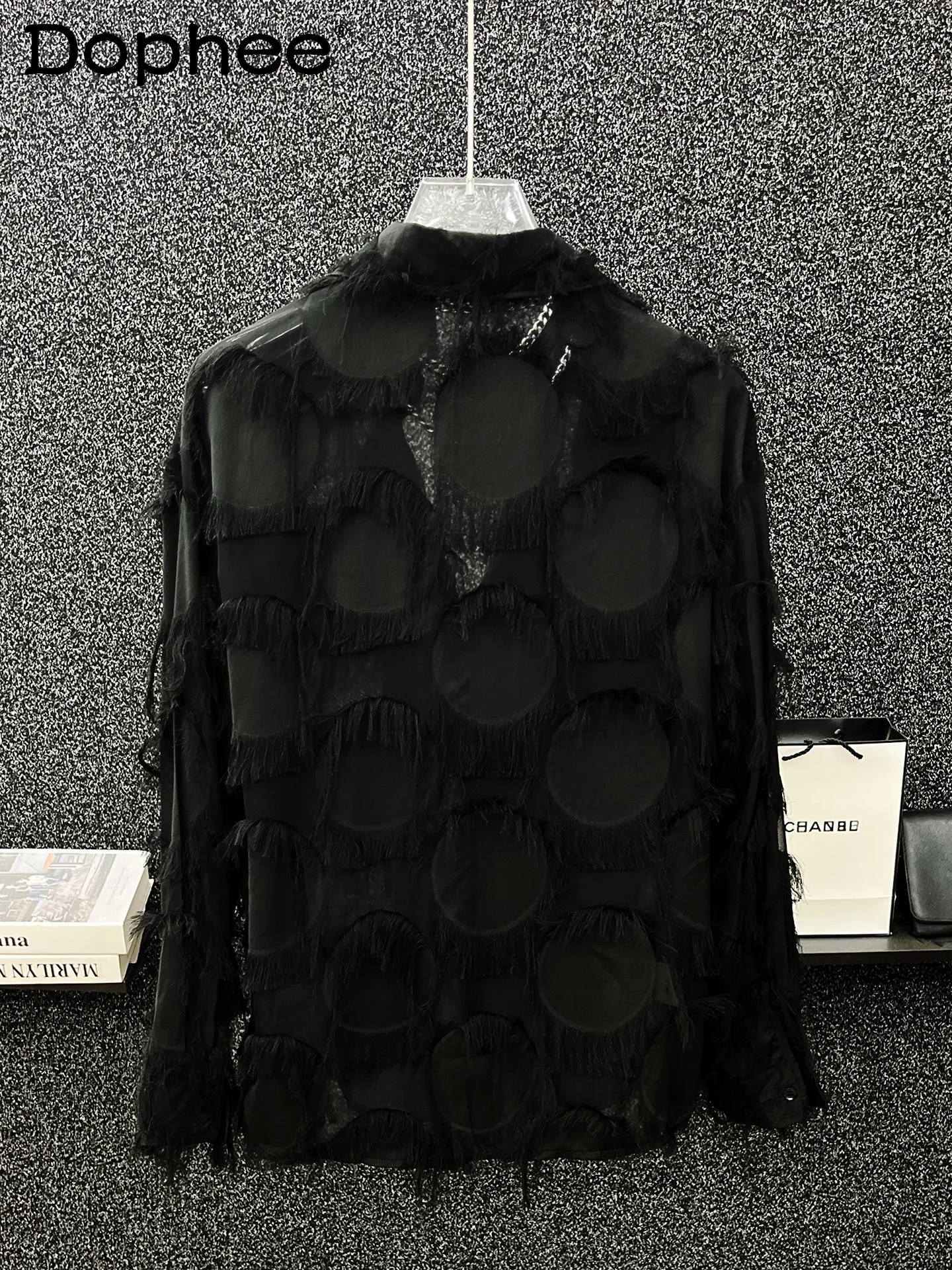 

Korean Version of High-end Heavy Industry Feather Fringed Shirt Handsome Men Hollow Long-sleeved Thin Casual Sunscreen Shirt