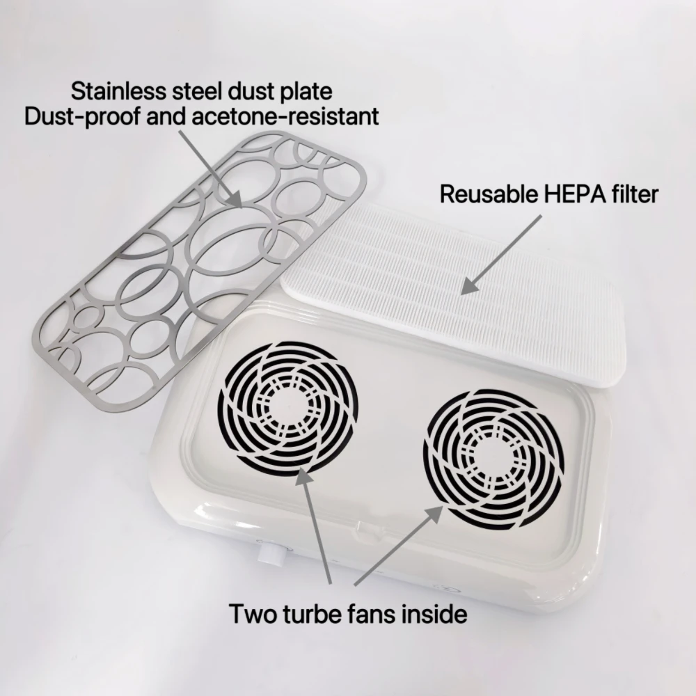 professional turbo powerful 120W 2 fans manicure nail vacuum cleaner extractor dust collector for nails Aspirator view 2