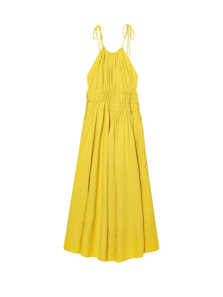 2025 Summer Casual Chic Women Solid Dress Cami Sleeveless Long Loose Vestidos New Fashion Holiday Dress