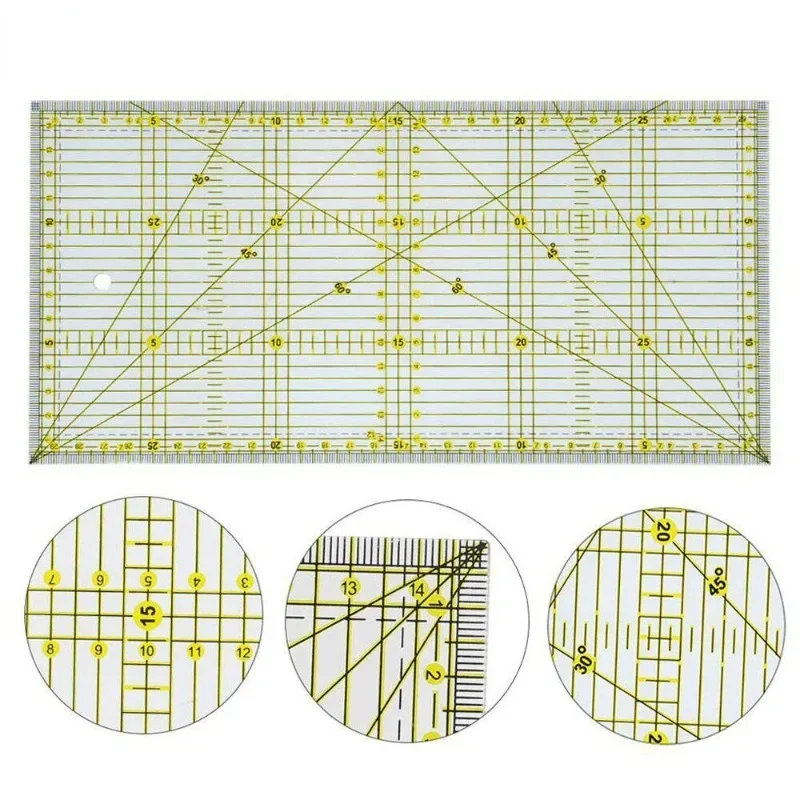 15*30 Quilters Ruler with Double Colored and Grid Lines Patchwork Ruler Acrylic Sewing Ruler for Sewing Quilting Cutting Ruler