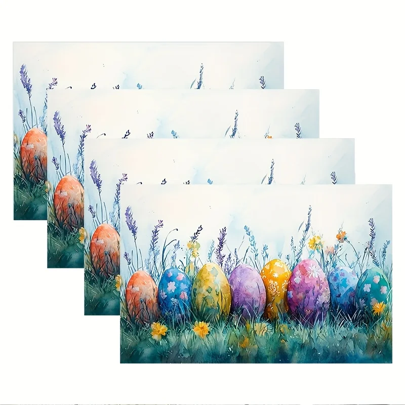 

4pcs Spring Placemats, Easter Egg Table Mats Scattered on the Lawn, 12x18 Inches, Anniversary Holiday Party Kitchen Wedding Tabl