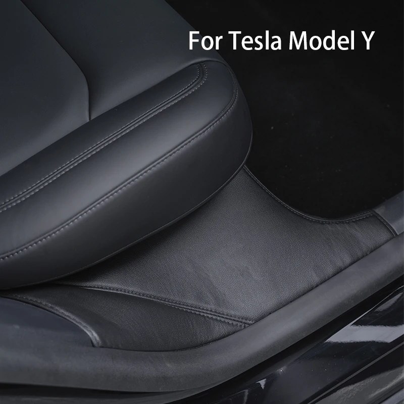 2pcs For tesla Model Y 2018-2023 2024 2025 Rear Door Sill Leather Protective door mat  Dirt proof pad Car accessories