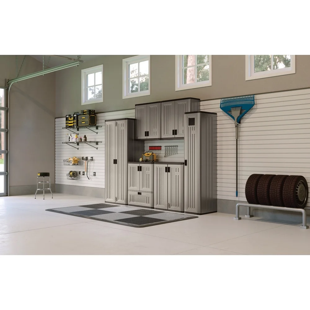 조정 가능한 금속 선반 3개가 있는 72인치 수지 야외 보관 캐비닛 잠글 수 있는 디자인 잔디 도구 원예 액세서리 쉬움