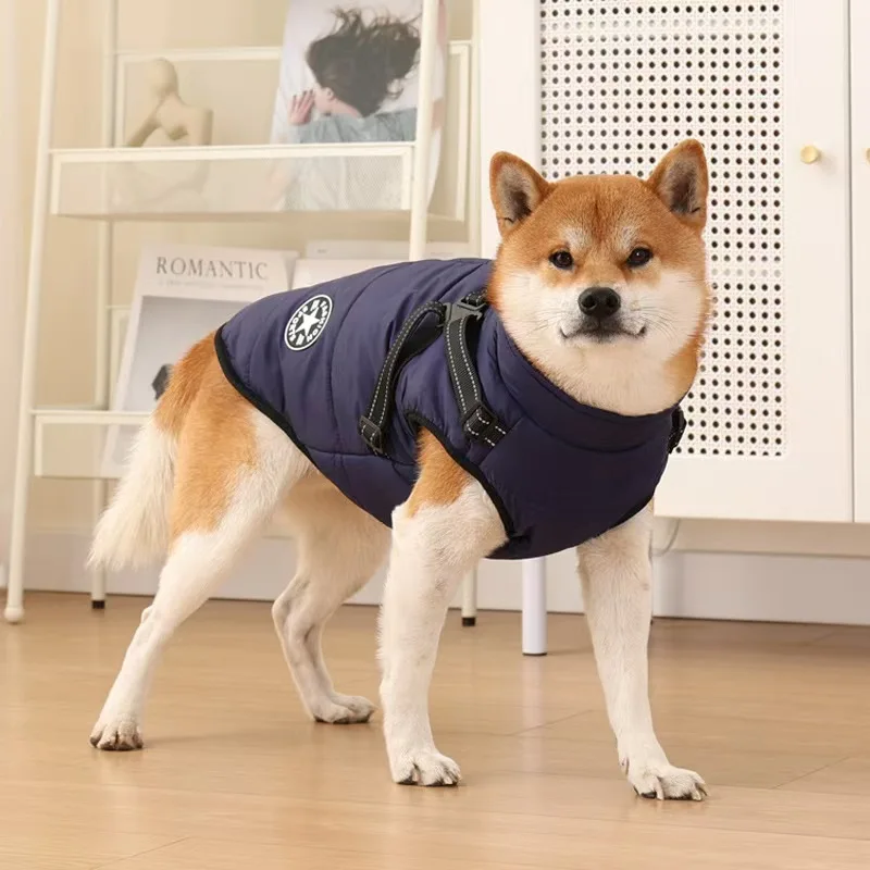 

Winter Dog Clothes Super Warm Pet Dog Coat With Harness Windproof Puppy Clothing For Small Medium Big Dogs Outfit S-5XL Jacket