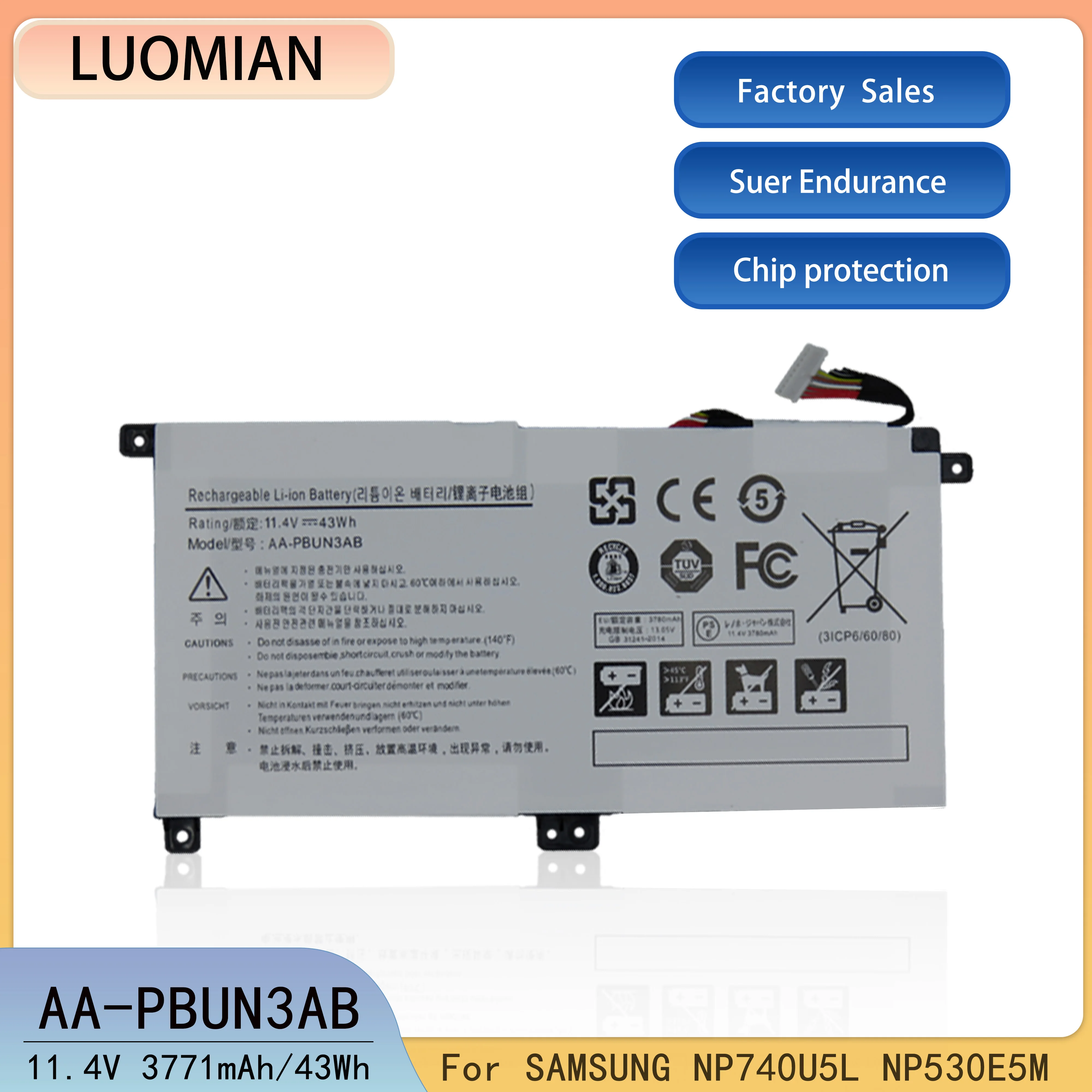 AA-PBUN3AB Laptop Battery For SAMSUNG NP530E5M NP740U5L 8500GM 500R5M 300E4M PBUN3AB 11.4V 43Wh