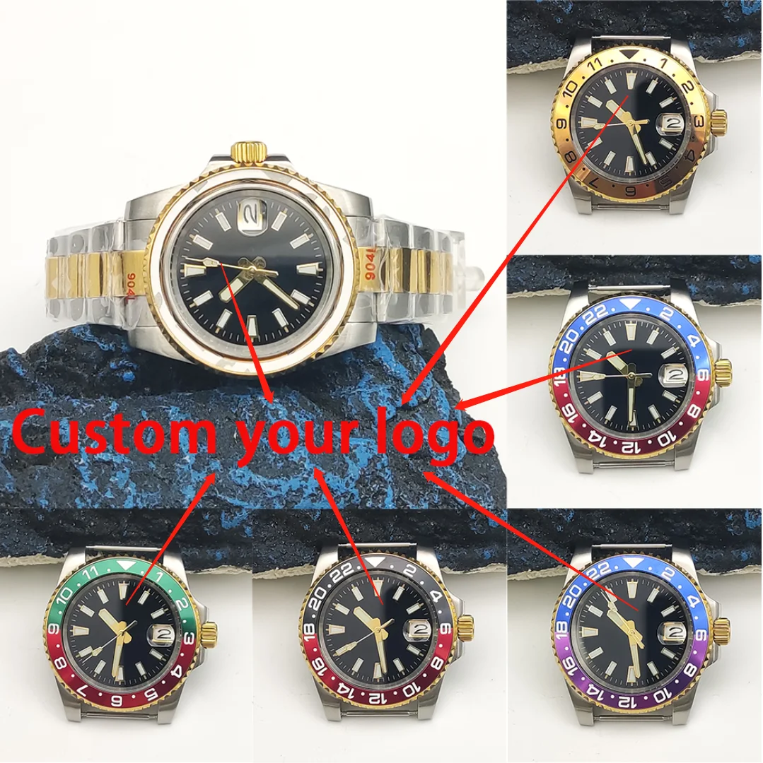 Gold Silver 40mm NH35 Case Fit NH35 NH36 Movement Custom logo Dial Sapphire Glass Stainless Steel Watch Luminous Dial