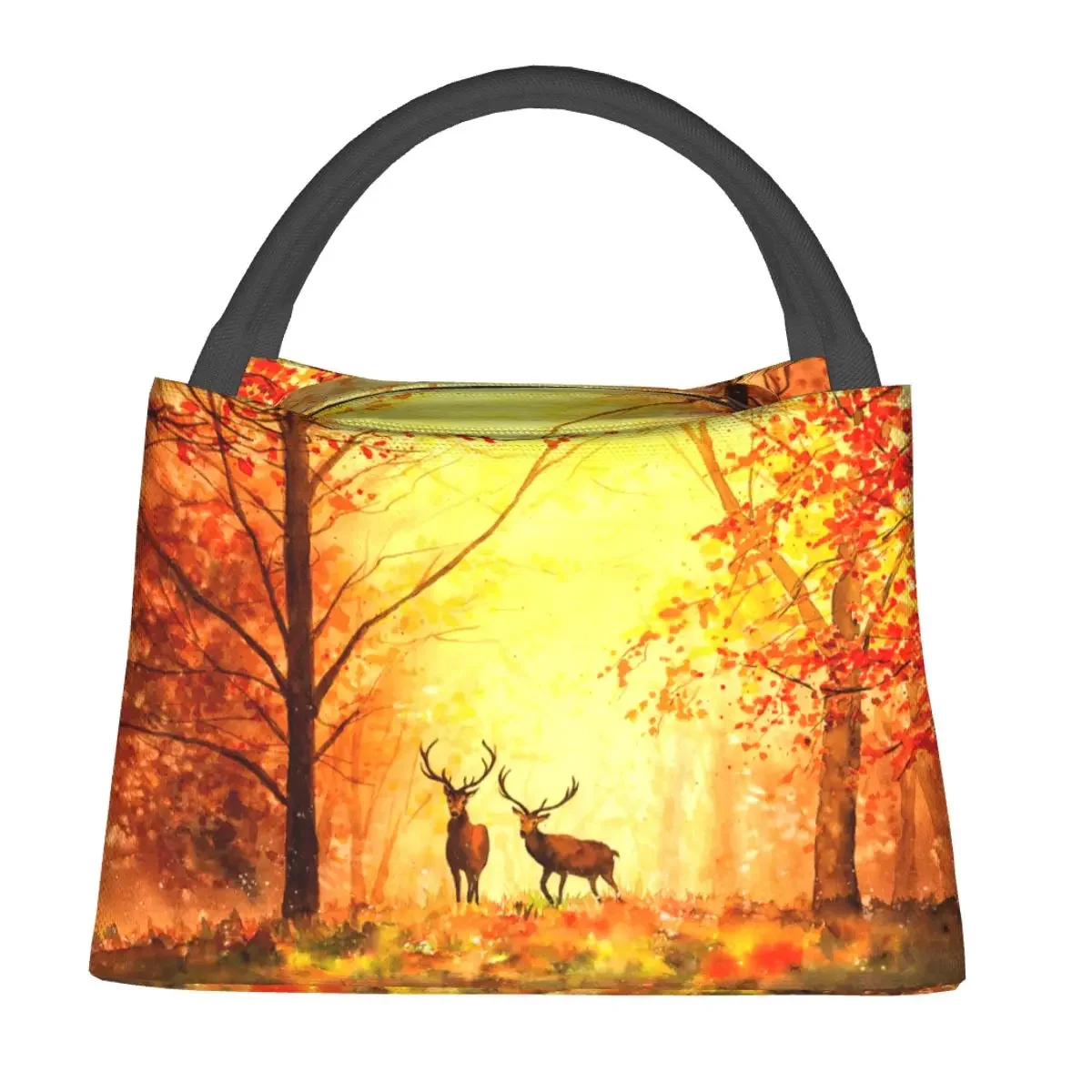 Aesthetics Deer In Autumn Forest Lunch Bag Portable Insulated Oxford Cooler Bautiful Fall Scenery Thermal Picnic Lunch Box