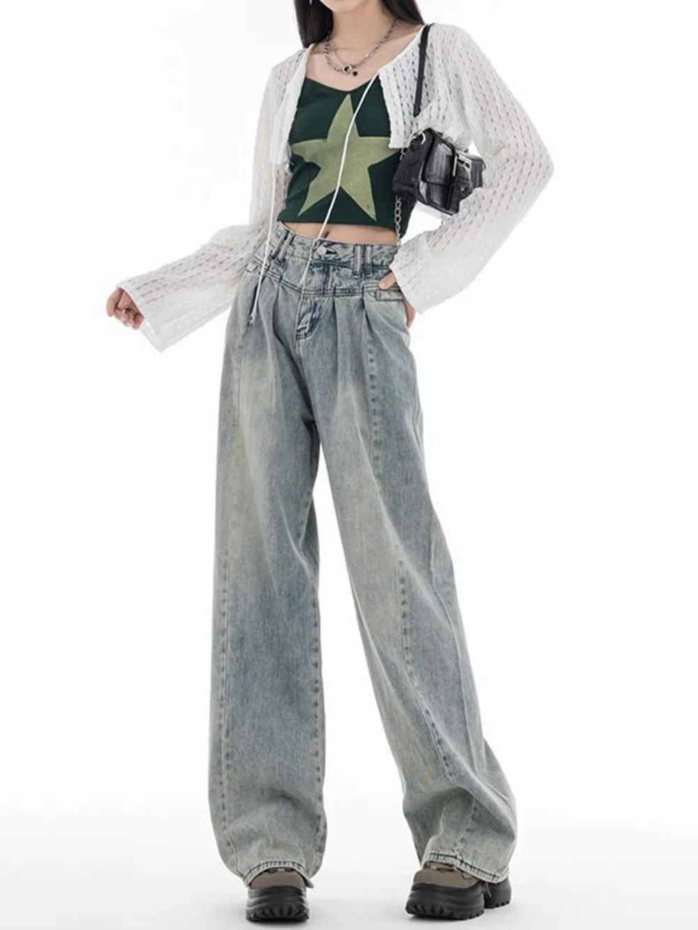 

Узкие женские джинсы в стиле ретро весной и осенью, с завышенной талией и пряным стилем. Маленькая, свободная, прямая ножка, длина в пол,