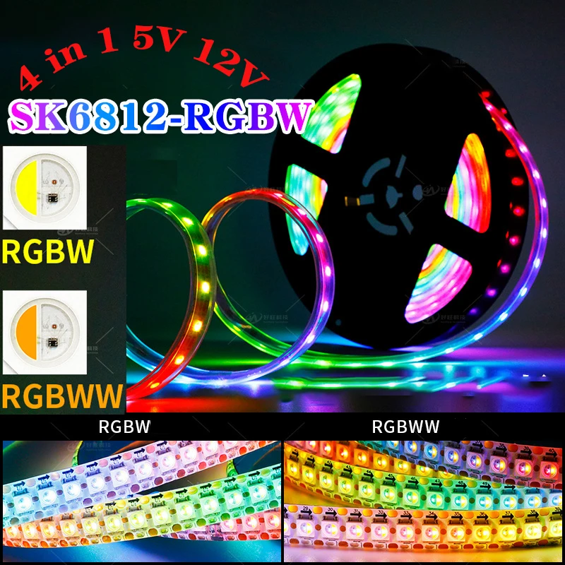 SK6812 Lamp Tape Smart Lights 60leds/m addressable RGBW RGBWW 4 colors in 1 LED Strip SMD 5050