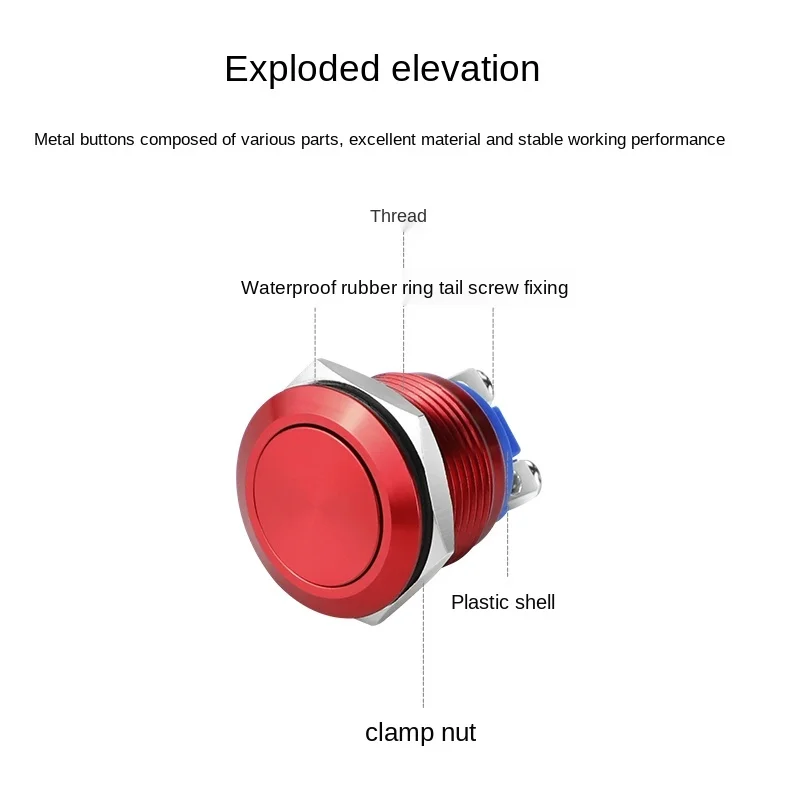 YZWM 19mm Metal Button Switch Access Control Switch Spherical High Head Flat Arc Circle Start Self Reset Switch Screw Bottom image 3