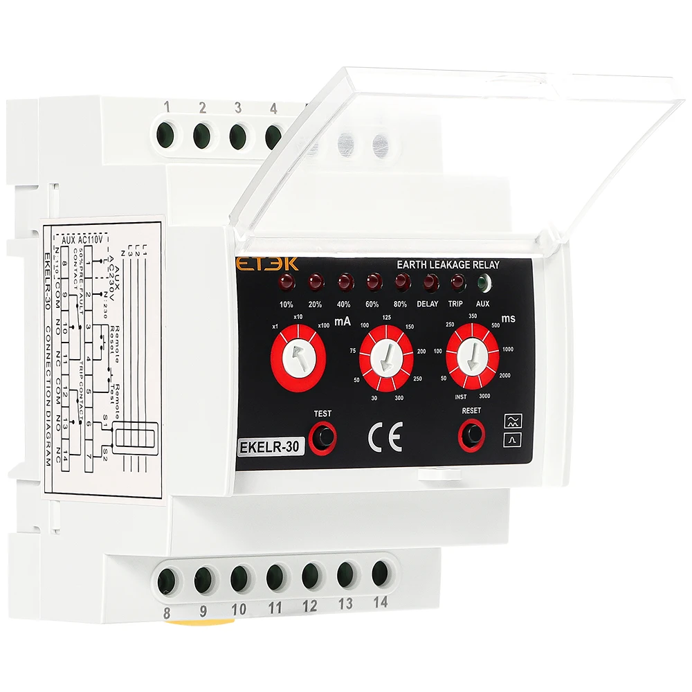 Imagem -06 - Etek Terra Vazamento Relé Proteção contra Falhas Atual Ajustável ac Delay 30ma 30a 230v Ekelr30