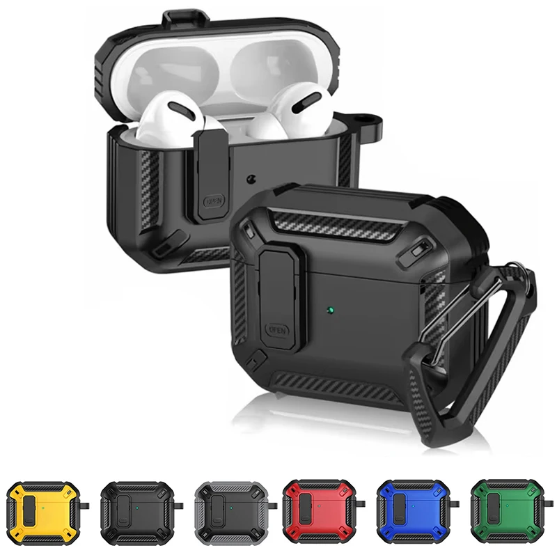 TPU Protective Cover For AirPods 1 2 3 And Pro 1 2 Earphones Case With Keychain Carabiner Lock Anti Fall Soft Shell Accessories