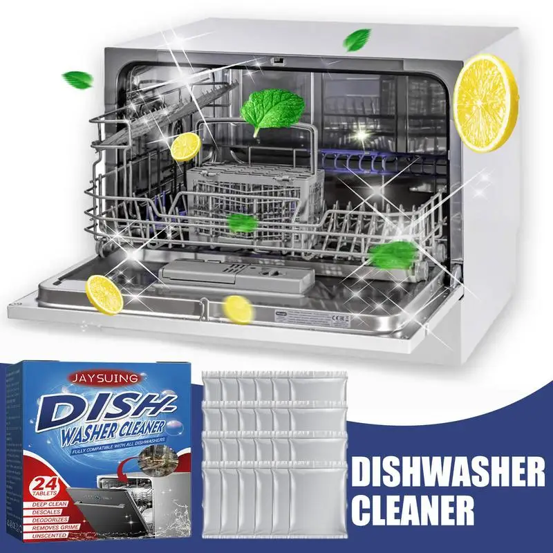 Dishwasher Detergent 24 Pieces Dishwasher Cleaner Deodorizer Dishwasher Cleaning Tablets Washing Machine Cleaning Supplies