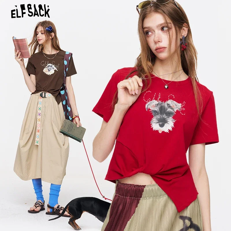 ELFSACK Cropped T-Shirt, Letter Graphic Twisted Tee, Casual Short Sleeve Top for Women
