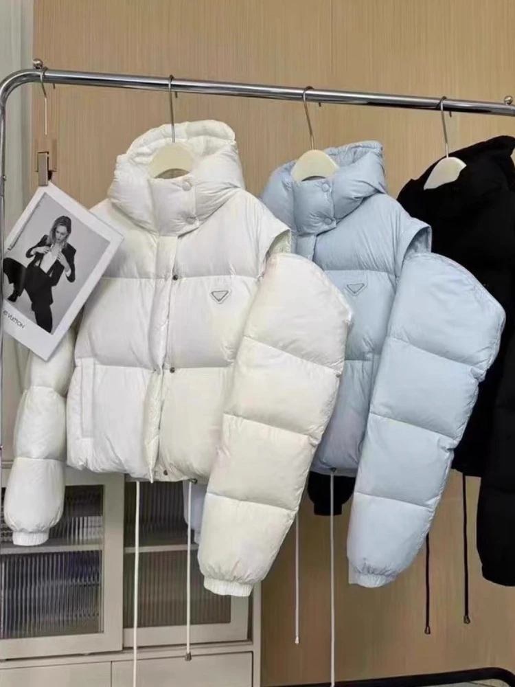 Verdickte Dreieck Daunen jacke Frauen Winter koreanische abnehmbare Ärmel zwei tragen Puff ultraleichte 90 weiße Ente Puffer Mantel