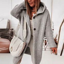 Mid-Length All-Match Cardigan Women Fashion Loose Long Sleeve Sweaters Coat Women Autumn Winter Loose Hooded Sweater Jacket