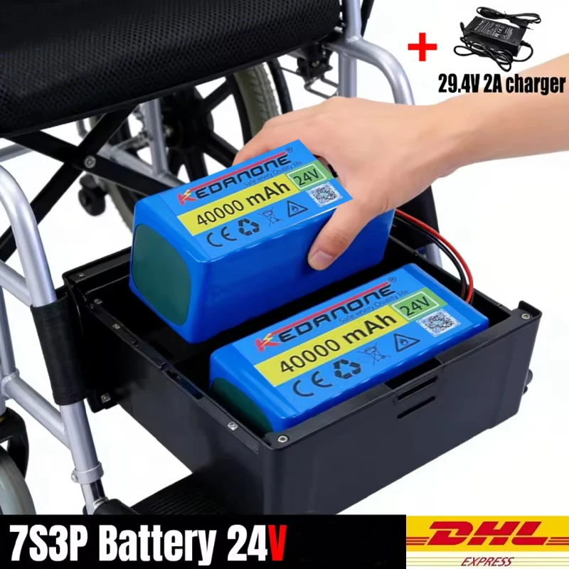 Batteria al litio 24V 40Ah per sedie a rotelle | Pacco ricaricabile 7S3P 18650 40000mAh | con caricatore rapido da 29,4V 2A