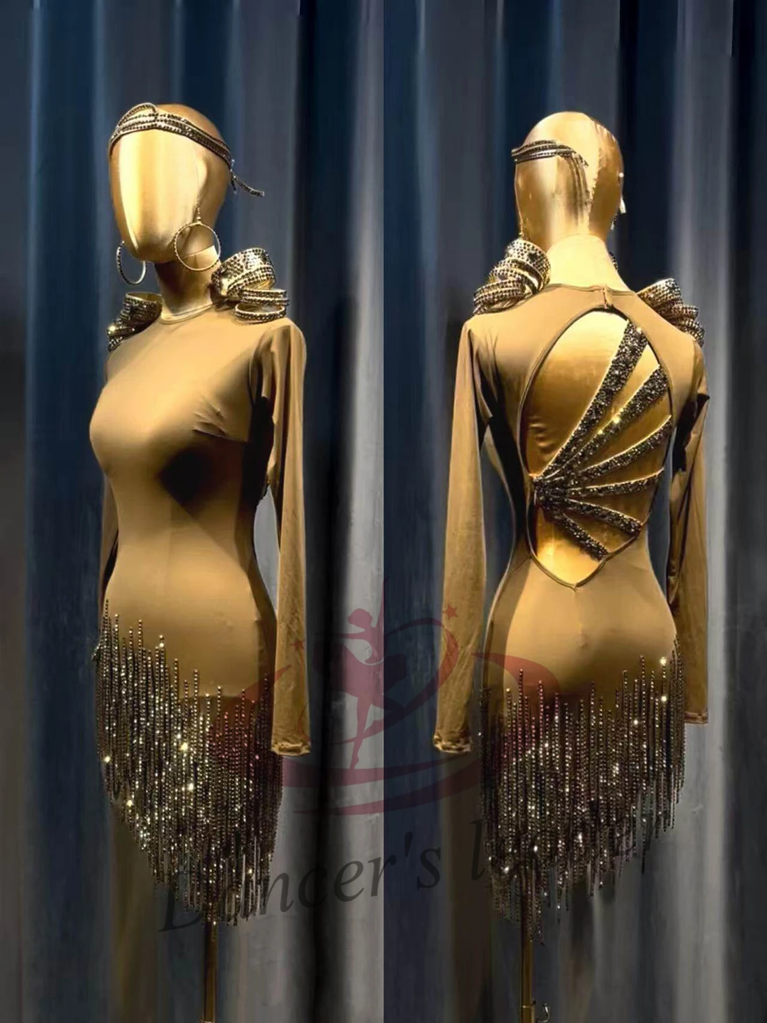 Latin Dancer Adult Children High end Customized Rose Red Split Wave Dynamic Tango Samba AB Stone Performance Dress