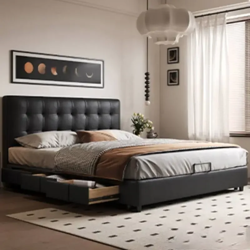 Low Profile European Bed Storage Platform Drawers Wood Bedroom Headboards Beds King Luxury Modern Cama Casal Furniture Home