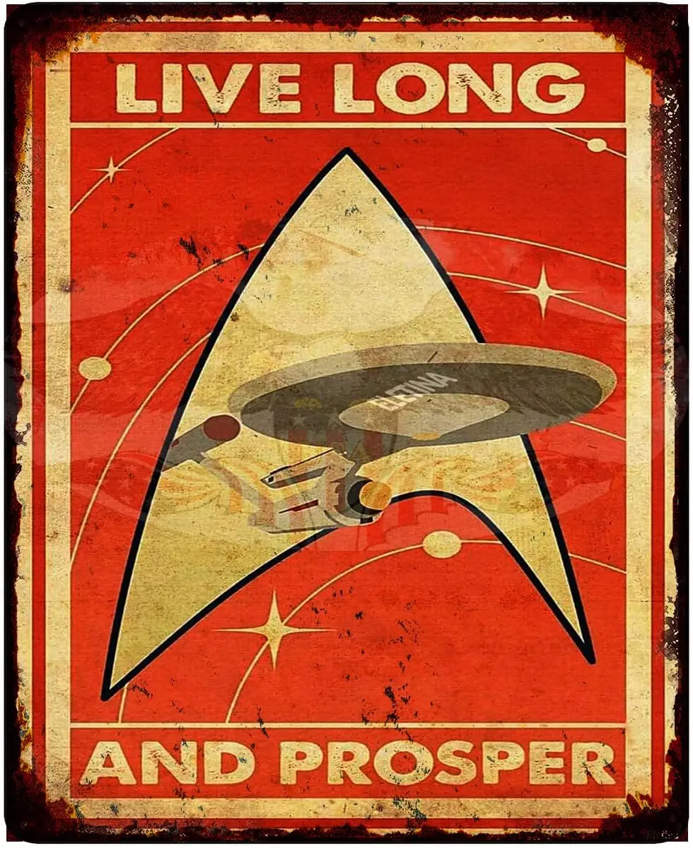 Retro Metal tin Sign Live Long and Prosper UFO Funny Tin Sign Exterior Home Cave Garage bar Wall Decoration Vintage