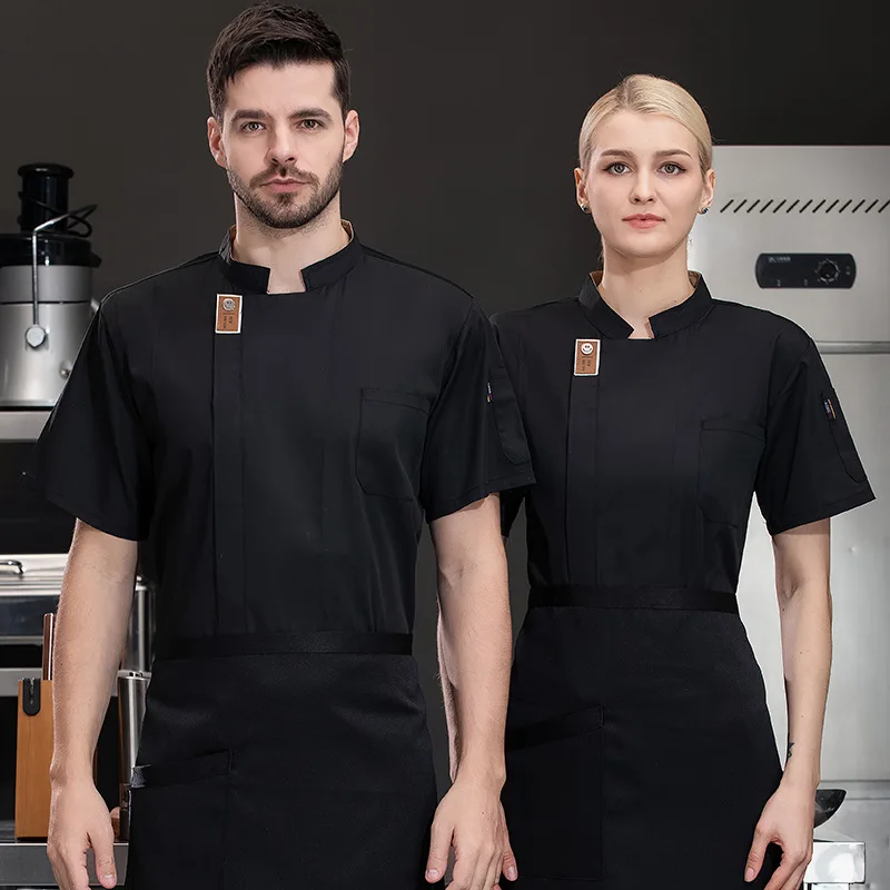 Uniforme de trabajo de cocina para restaurante de Hotel, chaqueta de Chef de manga corta, abrigo de cocina blanco de verano para Chef de pastelería y panadería
