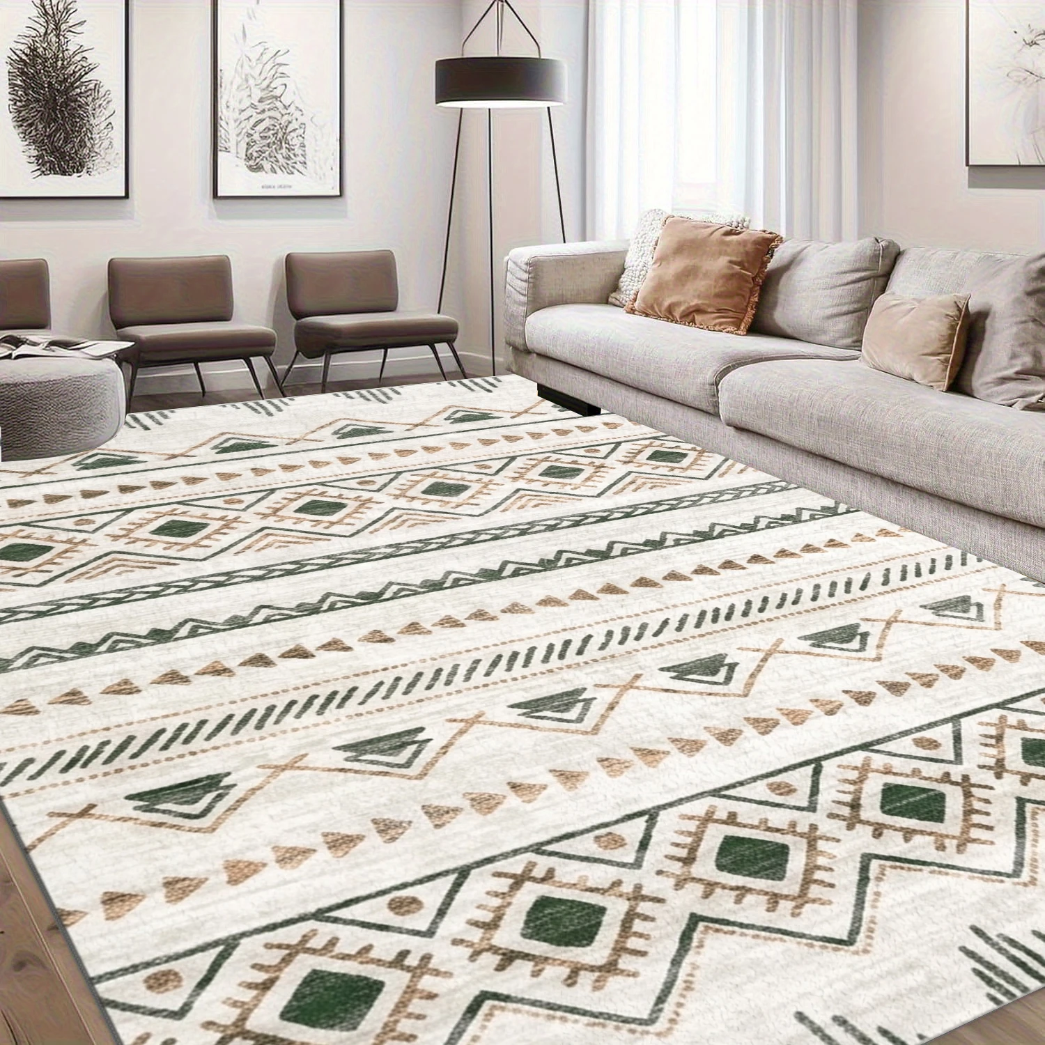 Boho Ethnic Geometric Vertical Stripe Area Rug Vintage Tribal Non‑Slip Carpet for Living Room Bedroom Home Decoration