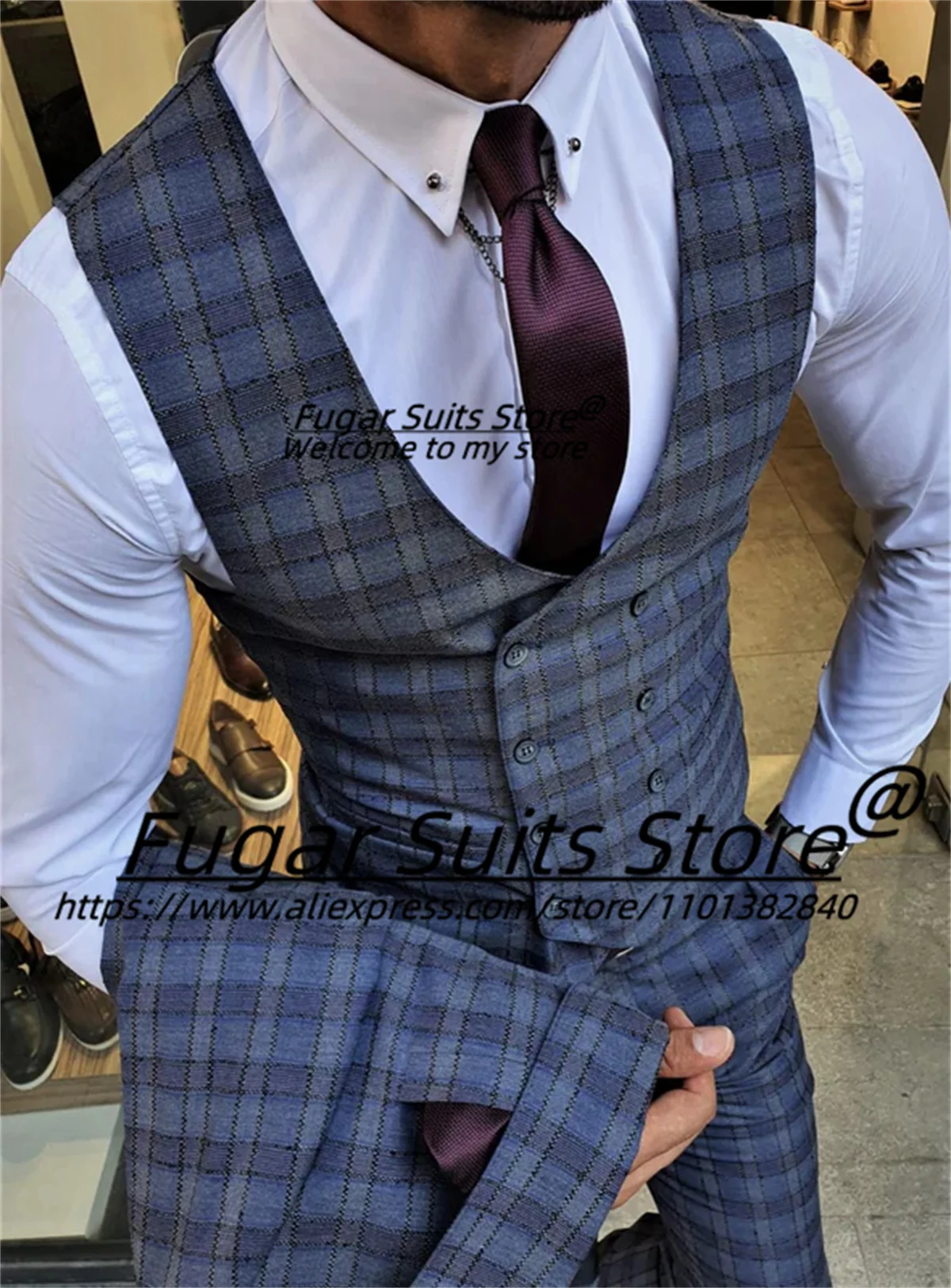 ltalian Style Classic Plaid Men Suits Slim Fit Peak Lapel Groom Party Tuxedos 3 Pieces Sets Business Male Blazers Ropa Hombre