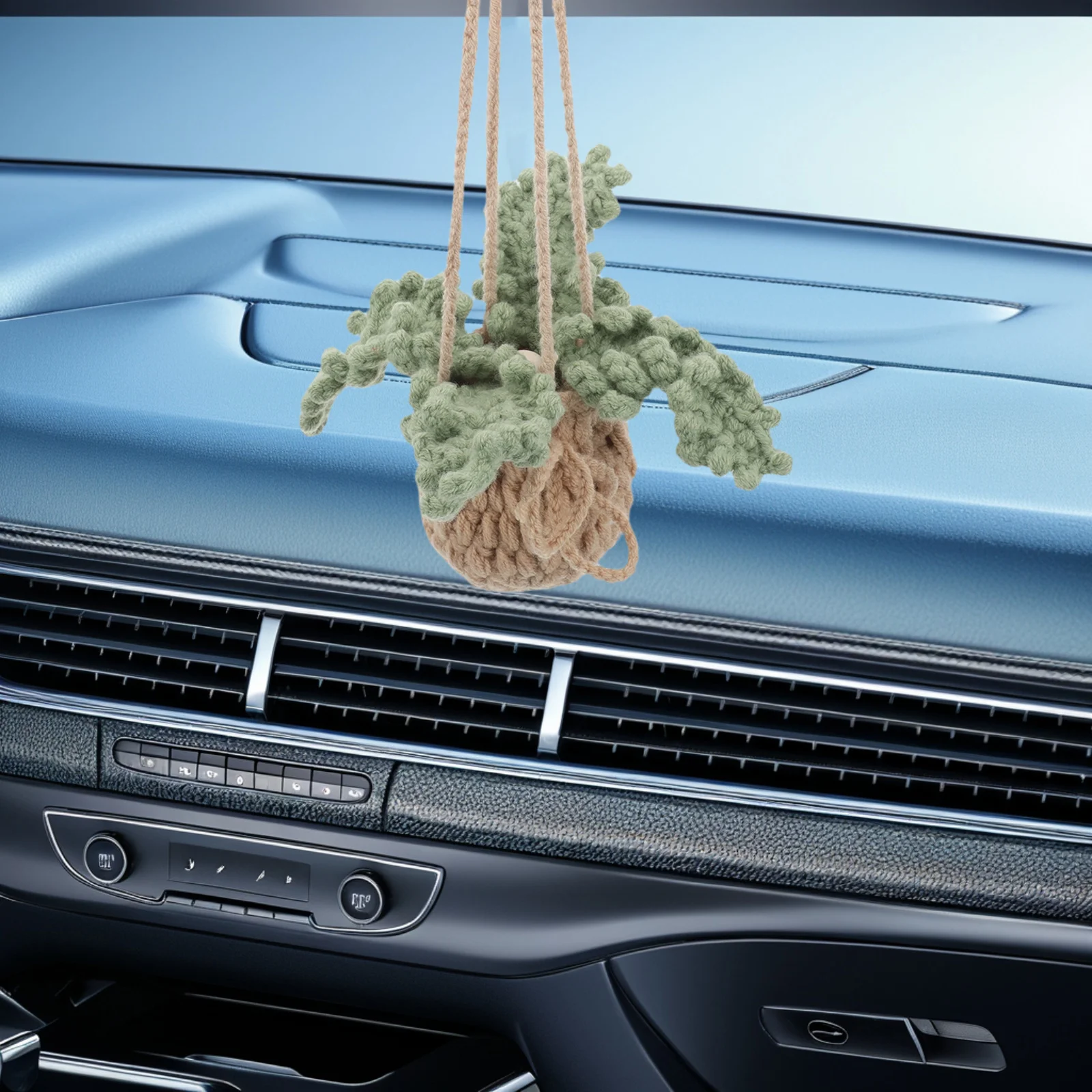 

2Pcs Car Rearview Mirror Hanging Cute Crochet Plant Accessory Handwoven Knitted Basket Flower Car Interior Decoration