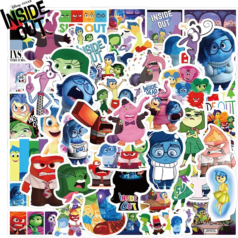 Autocollants Disney Inside Out pour enfants, 2 autocollants de fête, dessin animé, planche à roulettes, réfrigérateur, valise graffiti, téléphone, ordinateur portable, cadeau de fête pour enfants