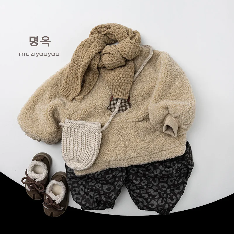 2025 Winter New Children Long Sleeve Warm Plush Sweatshirt Cute Boys Girls Thick Fleece Sweatshirt Kids Baby Plus Velvet Tops