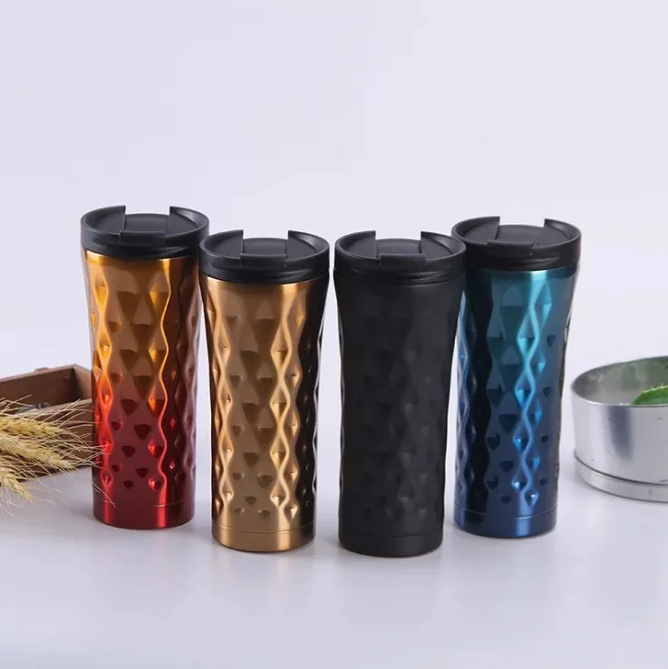 Factory direct 500ml vacuum stainless steel concave Diamond thermos cup creative flip coffee cup gift Cup Tumbler boot Water cup