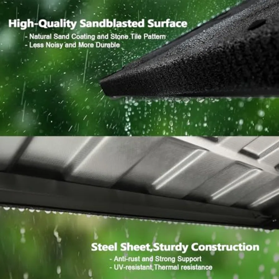 Metal Awnings 52 W X 31 H for Porches, Entrances, Windows and Balconies Tile-Shaped Steel Construction, Black Finish, Rust-Resi