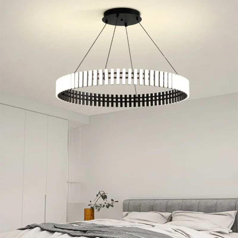 SANDYHA Modern Pendant Light Black White Square Combination Circular Ring Design Chandelier Living Room Dining Table Lighting