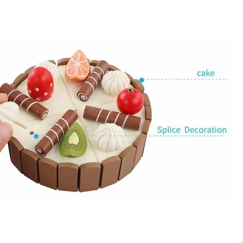 54DA Children Birthday Cake Magnet Wooden Kitchen Pretend for Play Fruit Toy Ear