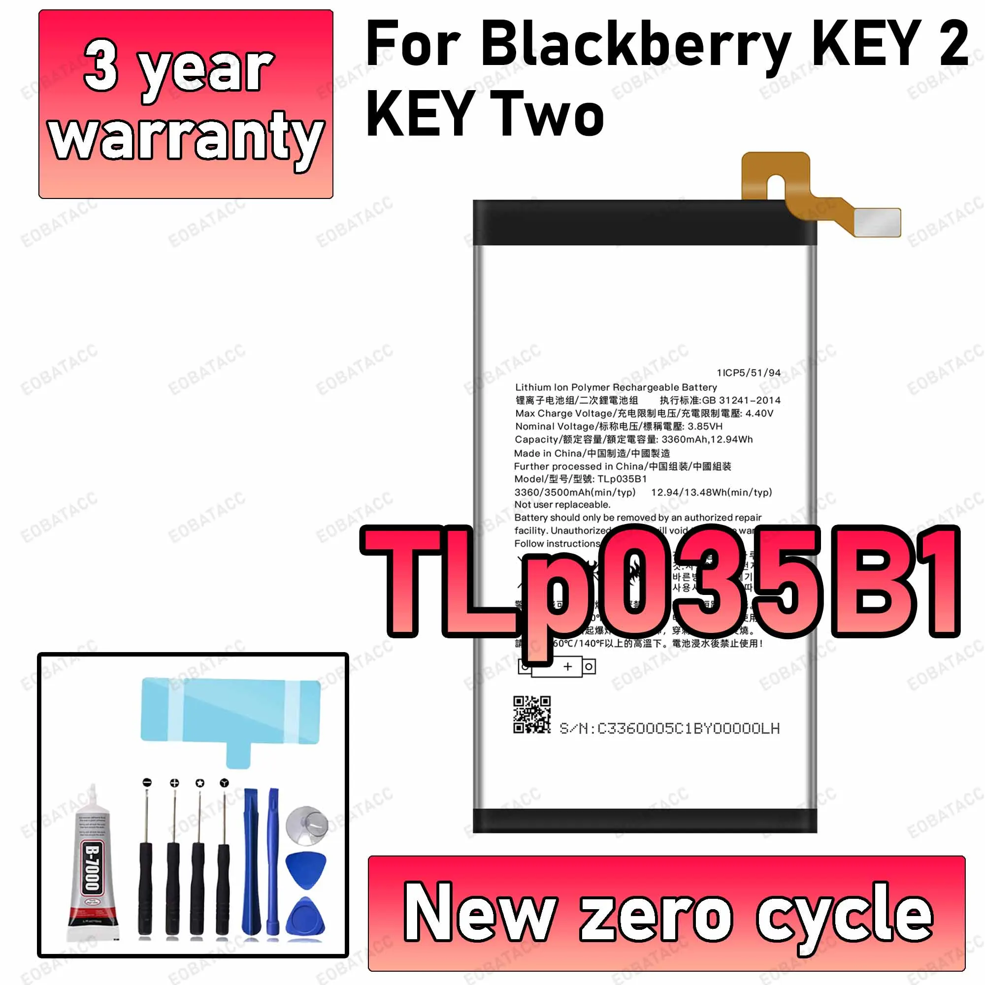 

100% New High Quanlity TLp035B1 Battery For BlackBerry KEY2 KEY TWO KEY 2 Batteries+Free tools