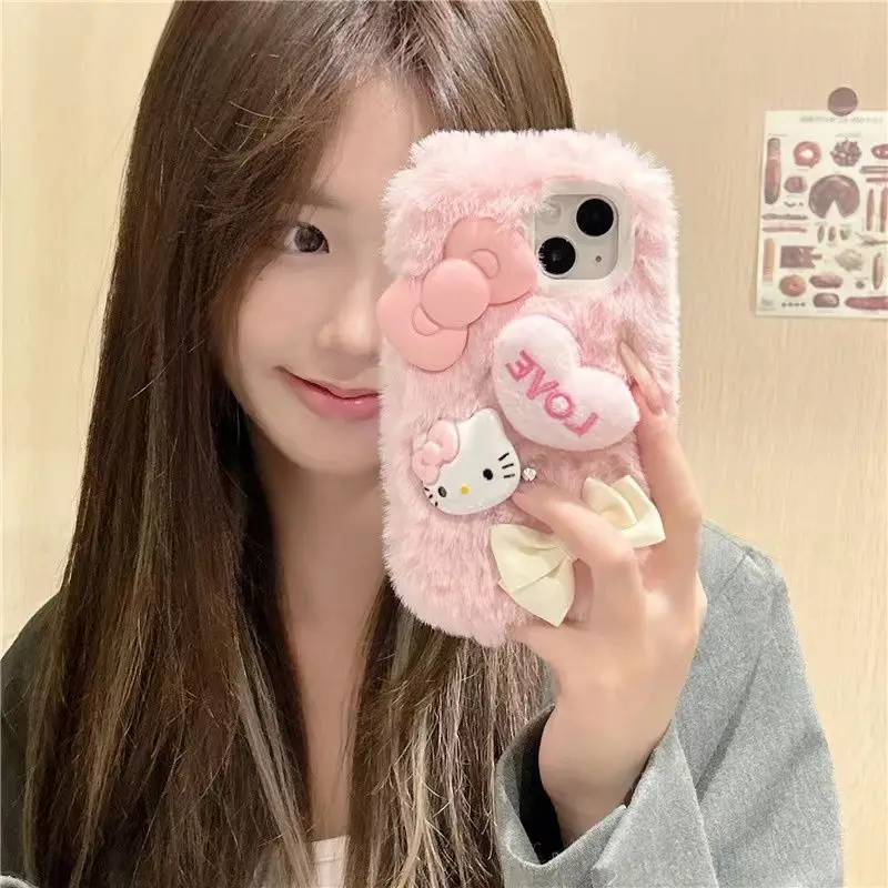 

Kawaii Hello Kitty Sanrio Student Cute Cartoon Plush iPhone Shell Mobile Phone Decoration Shell Mobile Phone Protection for Kids