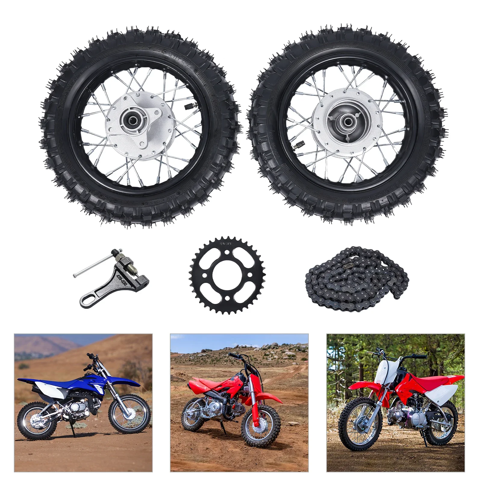 

Pit Bike 2.50-10 Front Rear Tire Rim Wheel Drum Brake Compatible with Honda CRF50 XR50 BBR Off-Road Use