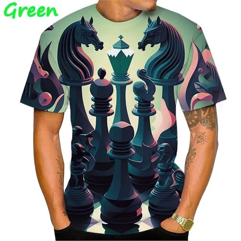 New Chess 3D Printing T-shirt King Round Neck Short Sleeve Queen Fashion Casual Unisex Top Streetwear Loose Male Tees Tshirt