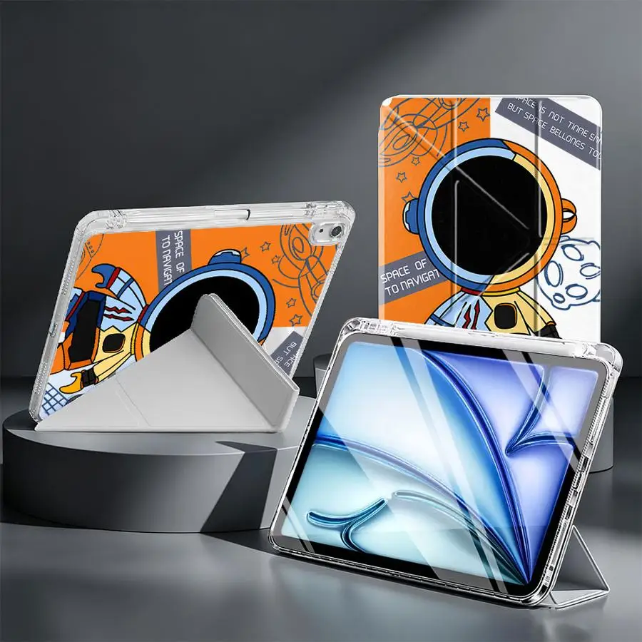 With Pen Slot Cover Tablet Case For iPad 9th Air 8 M2 M3 3 11th 10th Gen Mini 7 6 5 Pro 13 2025 2026 12th Cute Astronaut